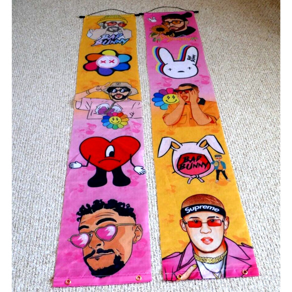 Bad Bunny | Wall Decor | Bad Bunny Scroll Fabric Banner Posters 1 X 66 ...